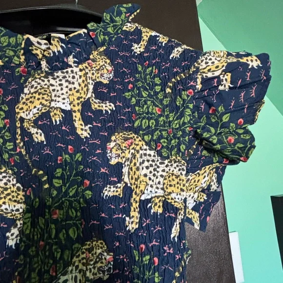 Navy Blue Maxi Dress with Yellow Leopard Print - Picture 3 of 4